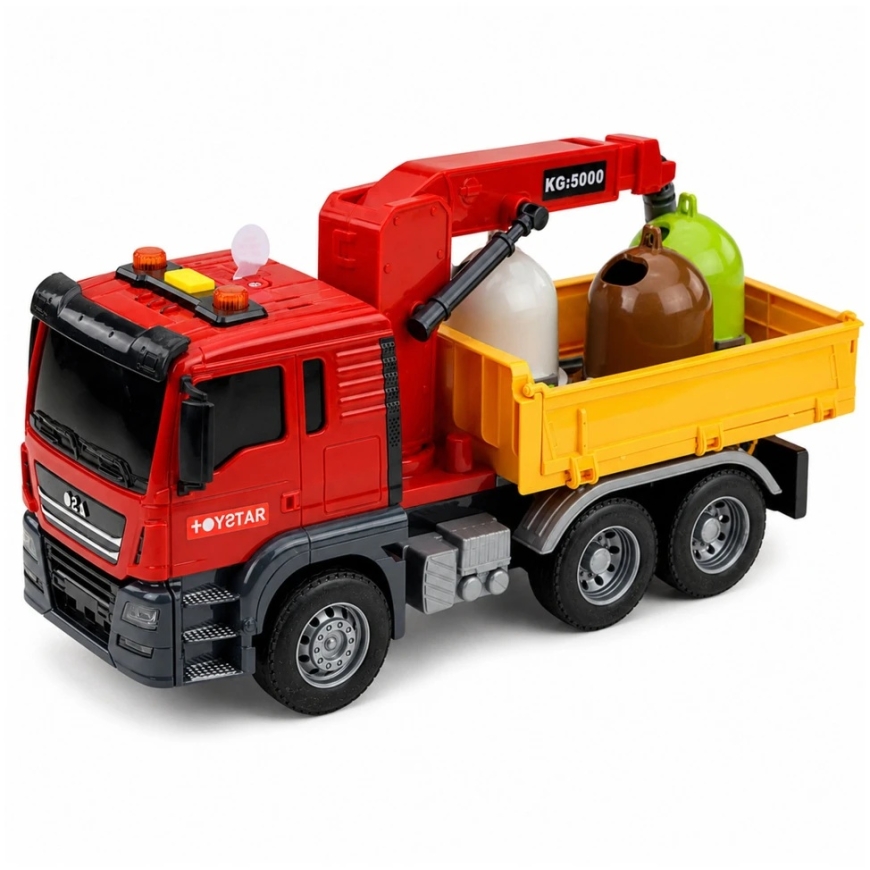 Lean Toys Toy Garbage Truck with Crane and Light and Sound Effects, Red and Yellow, 30 × 14 × 11 cm – 3