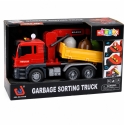 Lean Toys Žaislinis šiukšliavežis su kranu ir šviesos bei garso efektais, raudonas ir geltonas, 30 × 14 × 11 cm Lean Toys Žaislinis šiukšliavežis su kranu ir šviesos bei garso efektais, raudonas ir geltonas, 30 × 14 × 11 cm
