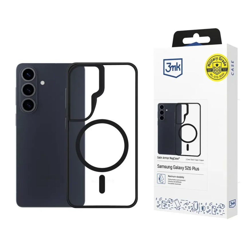 3mk Satin Armor phone case with MagSafe support for Samsung Galaxy S26+ (S947) black – 2