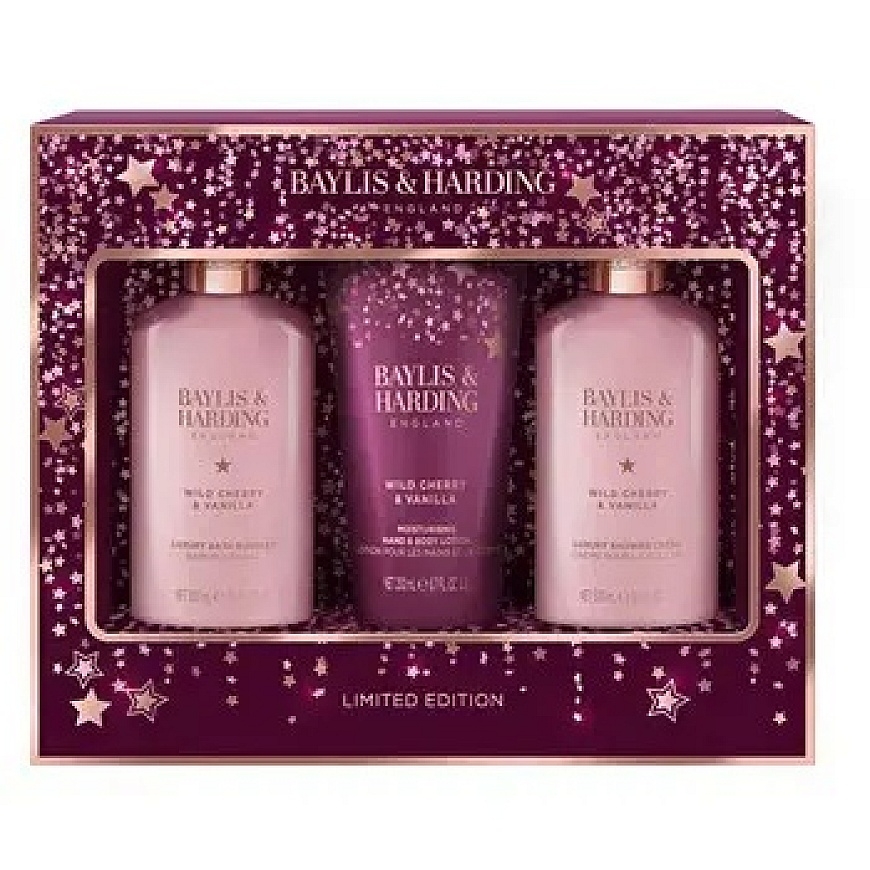 Baylis & Harding Riboto leidimo Kūno priežiūros rinkinys (Laukinė vyšnia ir vanilė) - Dovana kūno priežiūrai (3 vnt)