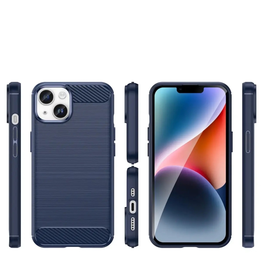 Hiilikuitupuhelinsuojus iPhone 14 Plus:lle sininen – 4