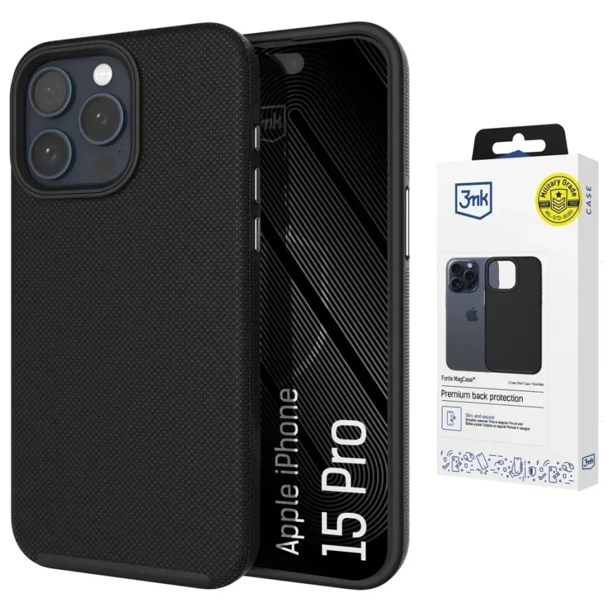 3MK Fortis MagCase -telesuojus, jossa MagSafe-tuki iPhone 15 Pro:lle