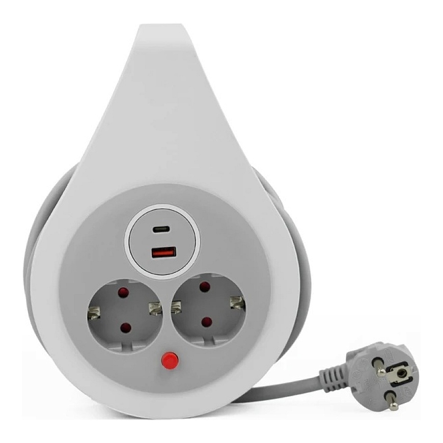 Plastrol Kääntyvä jatkojohto 10 m 31,5 mm2, 16 A, lämpösuojalla, 2× pistorasiaa, 1× USB-C, 1× USB-A, SCHUKO