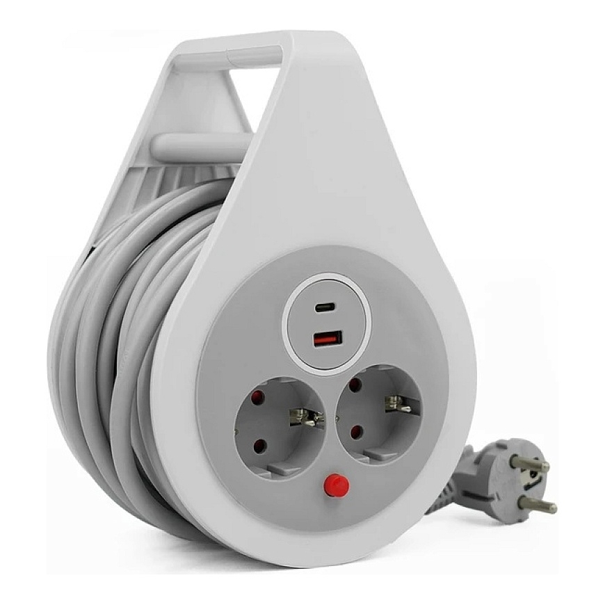 Plastrol Удлинитель с кабелем 10 м 31,5 мм2, 16 А, с термозащитой, 2× розетки, 1× USB-C, 1× USB-A, SCHUKO – 3