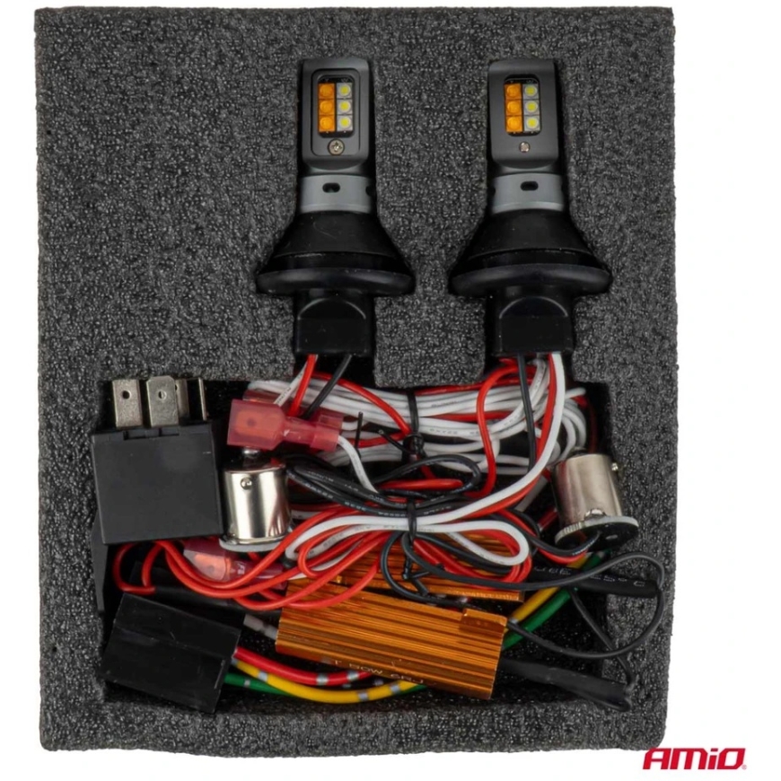 2 vienā dienas gaismas diodes + pagrieziena rādītāji DRL CANBUS 1156 3535 12SMD 12V 24V AMIO-05005 – 5