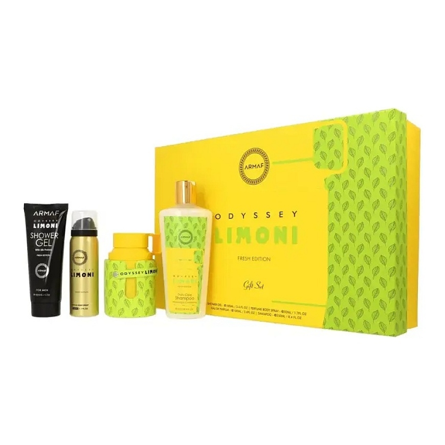 Rinkinys Armaf Odyssey Limoni Fresh Edition Edp 100ml + Kūno purškiklis 50ml + Dušo gelis 100ml + Šampūnas 250ml