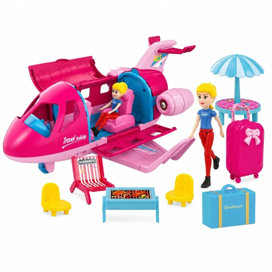 Lean Toys Nukkilentokone vaaleanpunainen 9 kpl. – 3
