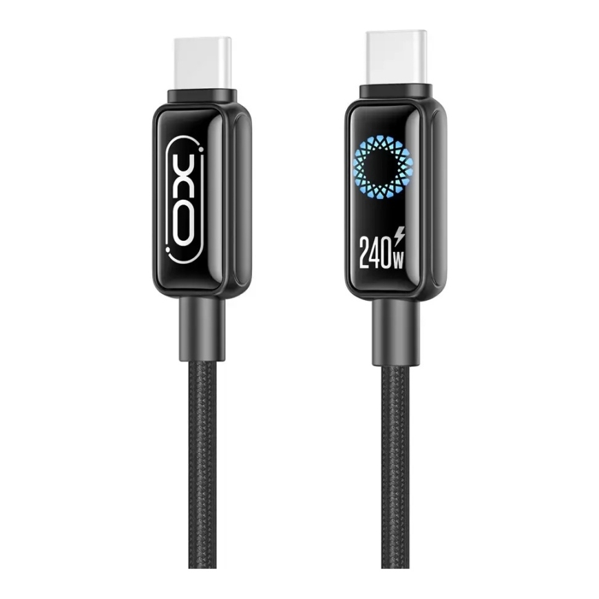XO NB-Q312B datu pārraides un uzlādes vads | USB-C uz USB-C | PD | 240W | ar LED ekrānu | 2m | melns – 2