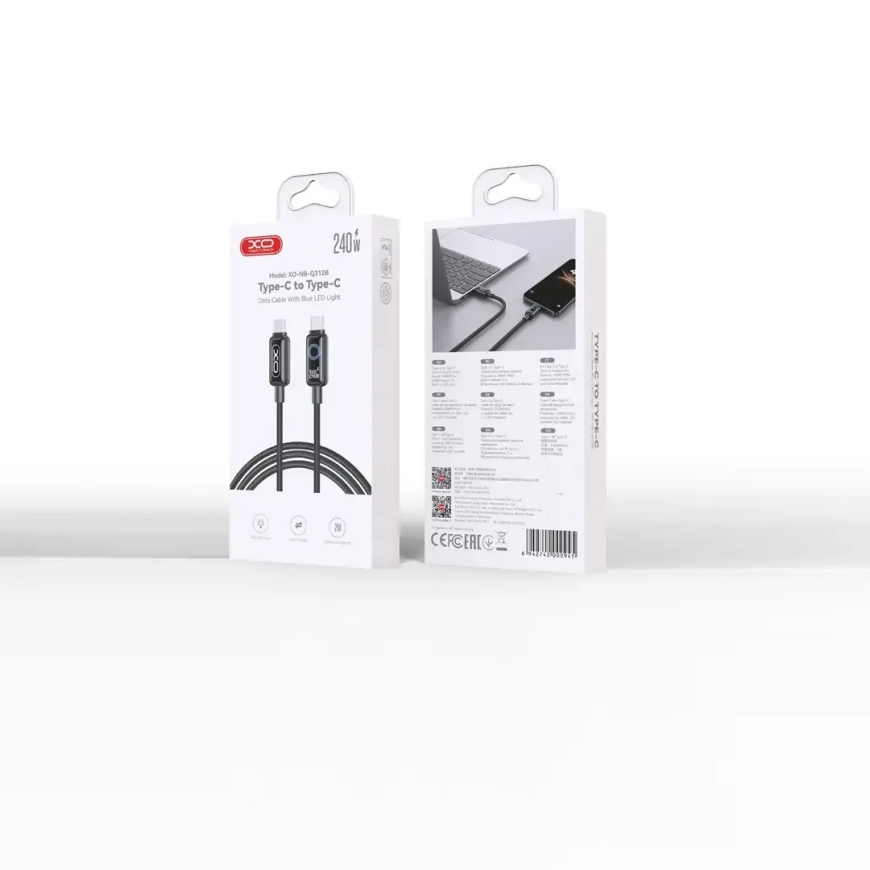 XO NB-Q312B andmeedastus- ja laadimiskaabel | USB-C kuni USB-C | PD | 240W | LED ekraaniga | 2m | must – 5