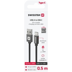 Кабель для передачи данных Swissten текстильный USB / USB-C 0,5 м черный