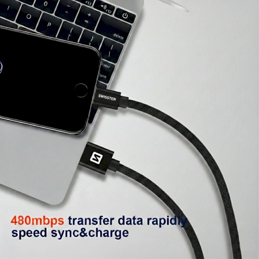 Swissten Textile USB / USB-C Data Cable 0.5 m Black – 4