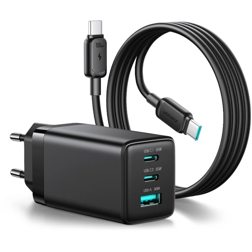 Joyroom JR-TG10 65W GaN 2x USB-C + USB-A sieninis įkroviklis su 100W USB-C - USB-C 1,2 m laidu - juodas – 4