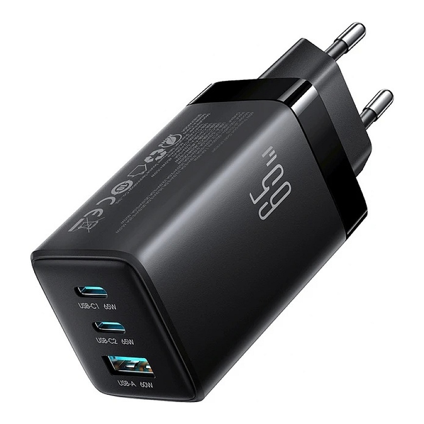 Joyroom JR-TG10 65W GaN 2x USB-C + USB-A sienas lādētājs ar 100W USB-C - USB-C 1,2 m kabeli - melns – 5