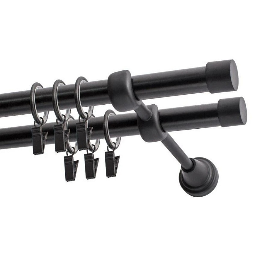 Decastyl Double Curtain Rod FI 19 mm Black 160 cm LUNA with Rings KOWALSKI