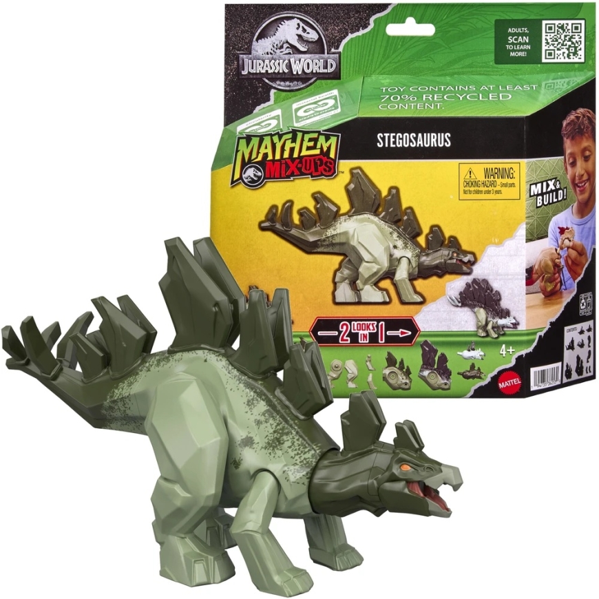 WORLD Juros periodo pasaulio „Mayhem Mix-Ups“ 2 viename stegozauro dinozauro figūrėlė – 5