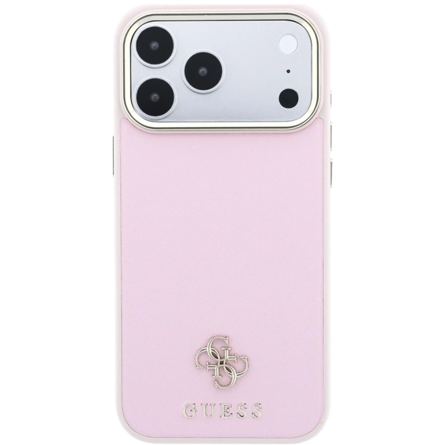 Guess Saffiano Small 4G & Classic Logo MagSafe maciņš iPhone 18 Pro / 17 Pro, rozā – 4
