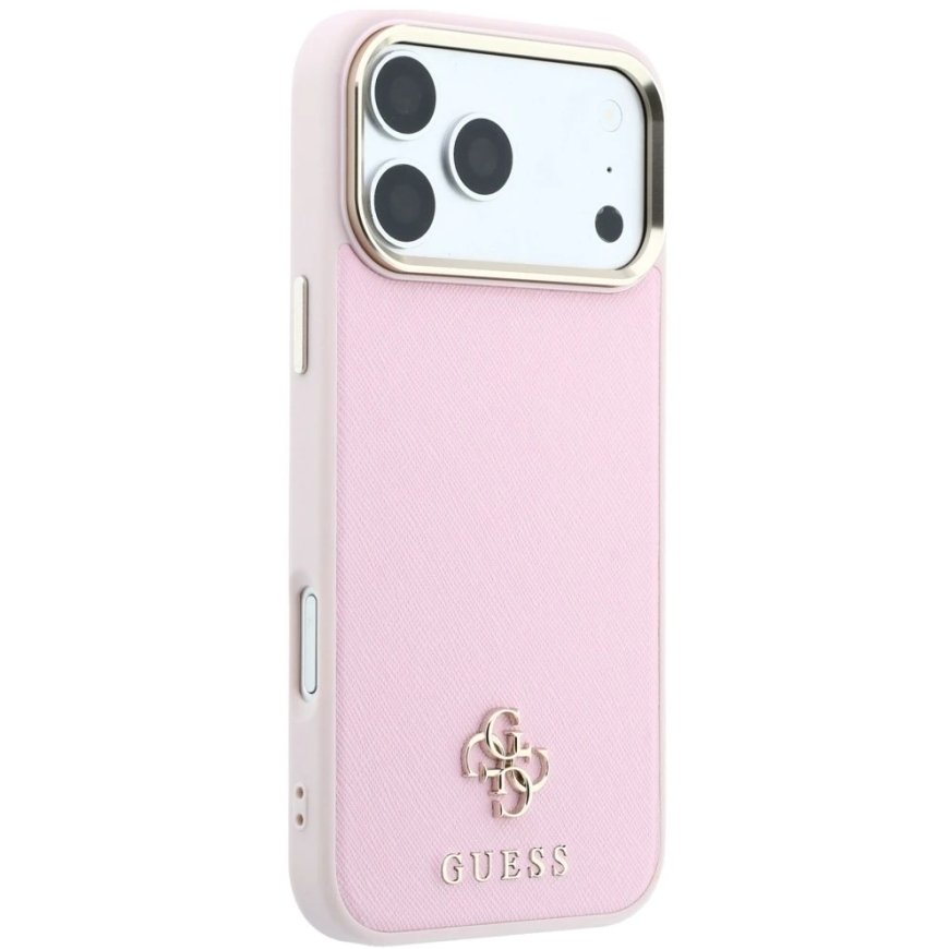 Guess Saffiano Small 4G & Classic Logo MagSafe -kuori iPhone 18 Pro / 17 Pro:lle, vaaleanpunainen – 5