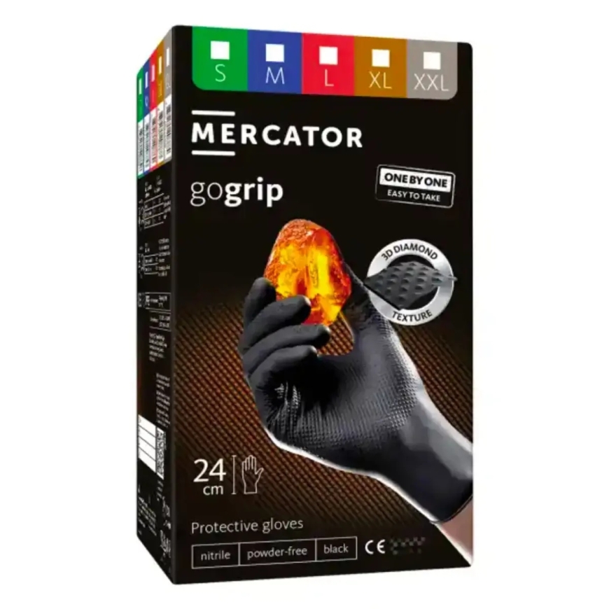 Nitrila cimdi Mercator GoGrip ONE-BY-ONE Black, 100 gab., M izmērs