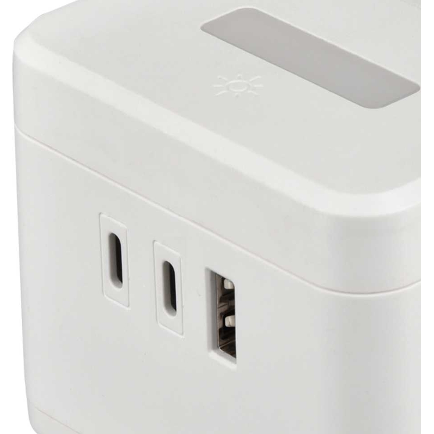 Viking virtalähde YC23H, 2x 230 V, 1x USB-A, 2x USB-C, kosketuslamp, jalustustoiminto, valkoinen