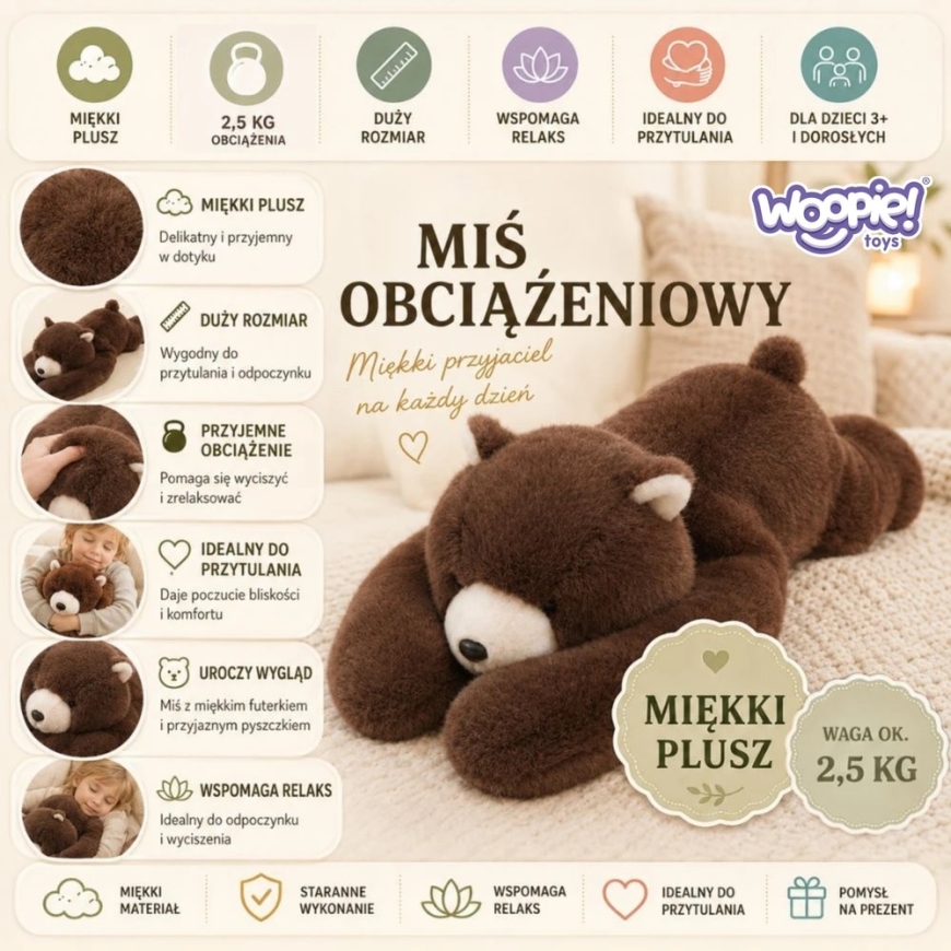 Sverto plīša lācis Woopie Balboa, 65 cm, 2,5 kg – 2