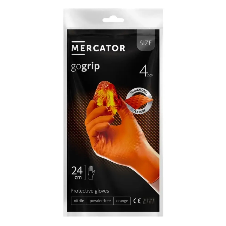 Nitrila cimdi Mercator GoGrip orange, 4 gab., izmērs XL
