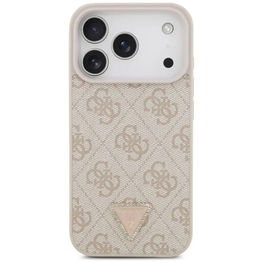 Guess Leather 4G Triangle Strass MagSafe kate iPhone 18 Pro / 17 Pro Roosa – 3