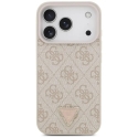 Guess Leather 4G Triangle Strass MagSafe vāks iPhone 18 Pro / 17 Pro Rozā Guess Leather 4G Triangle Strass MagSafe vāks iPhone 18 Pro / 17 Pro Rozā