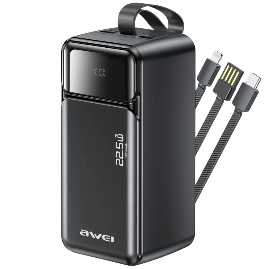 Awei PA-107 Power Bank | 50 000 mAh | 22,5W | PD | USB-A | musta