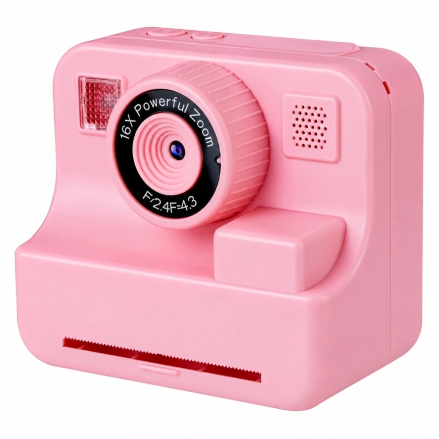 Lean Toys Vaikiškas skaitmeninis fotoaparatas su momentiniu spausdintuvu ir 4 terminio popieriaus ritinėliais, rožinis, apie 9,5 – 3