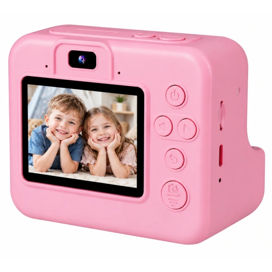 Lean Toys Vaikiškas skaitmeninis fotoaparatas su momentiniu spausdintuvu ir 4 terminio popieriaus ritinėliais, rožinis, apie 9,5 – 5