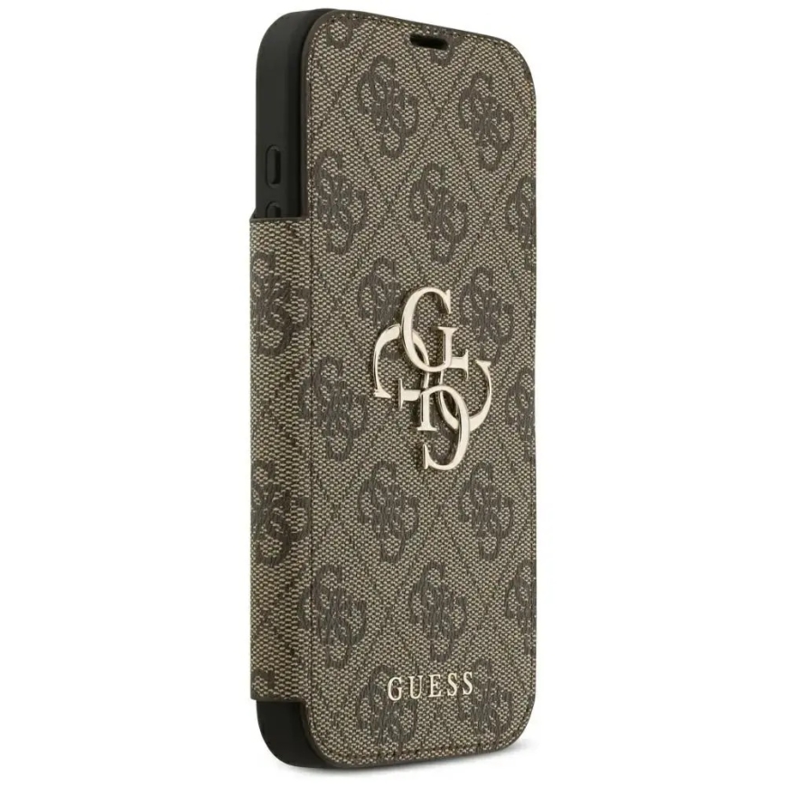 Guess 4G Metal Logo book type phone case for iPhone 18 Pro Max | iPhone 17 Pro Max brown – 4