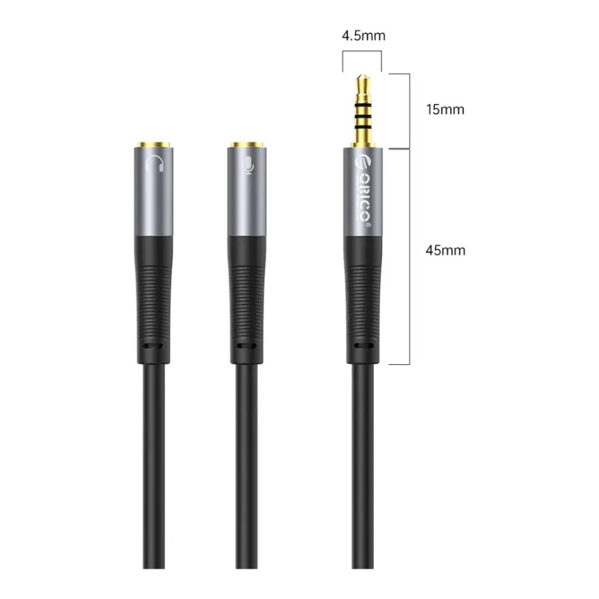 Orico AX2 audio adapteris mini jack 3.5 mm austiņu un mikrofona sadalītājs 1 m - melns – 2