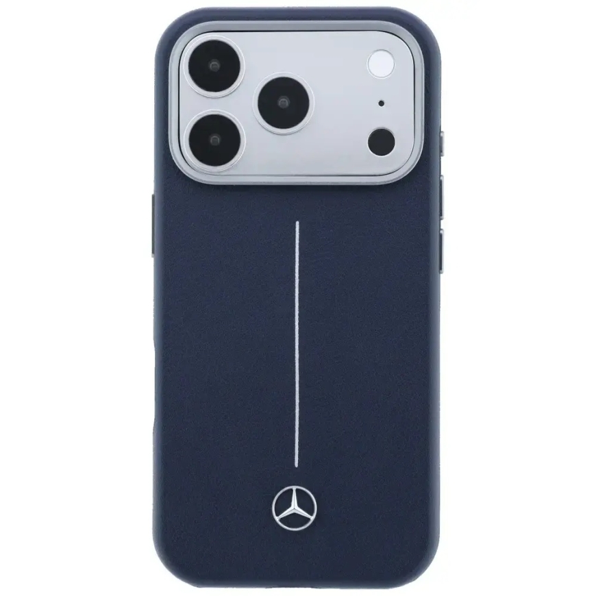 Mercedes Leather Semi Wrap Iconic Line telefono dėklas su MagSafe palaikymu iPhone 17 Pro tamsiai mėlynas – 3