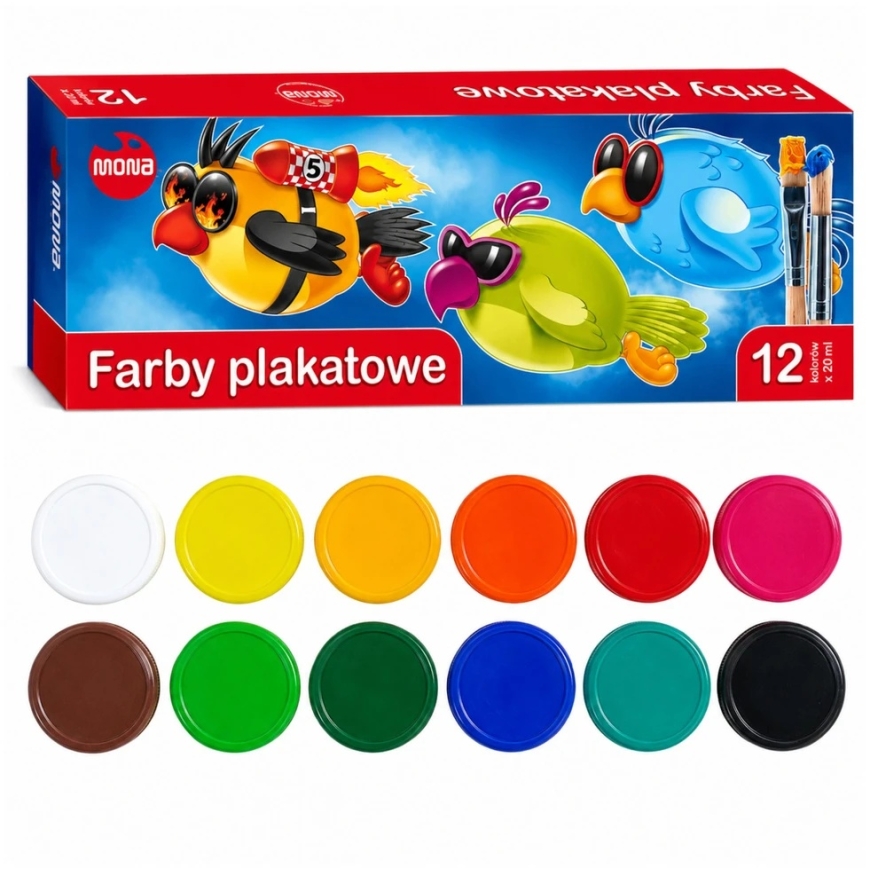Lean School plakātu krāsas, 12 krāsas, 20 ml, MONA