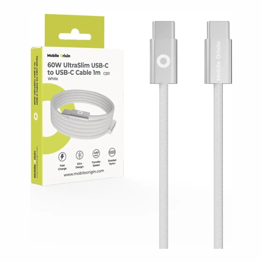 Mobile Origin 60W UltraSlim USB-C kuni USB-C kaabel 1 m CB11 Valge
