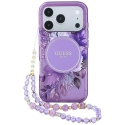 Guess IML Flowers Pearl Strap MagSafe dėklas iPhone 18 Pro / 17 Pro - Purpurinis Guess IML Flowers Pearl Strap MagSafe dėklas iPhone 18 Pro / 17 Pro - Purpurinis