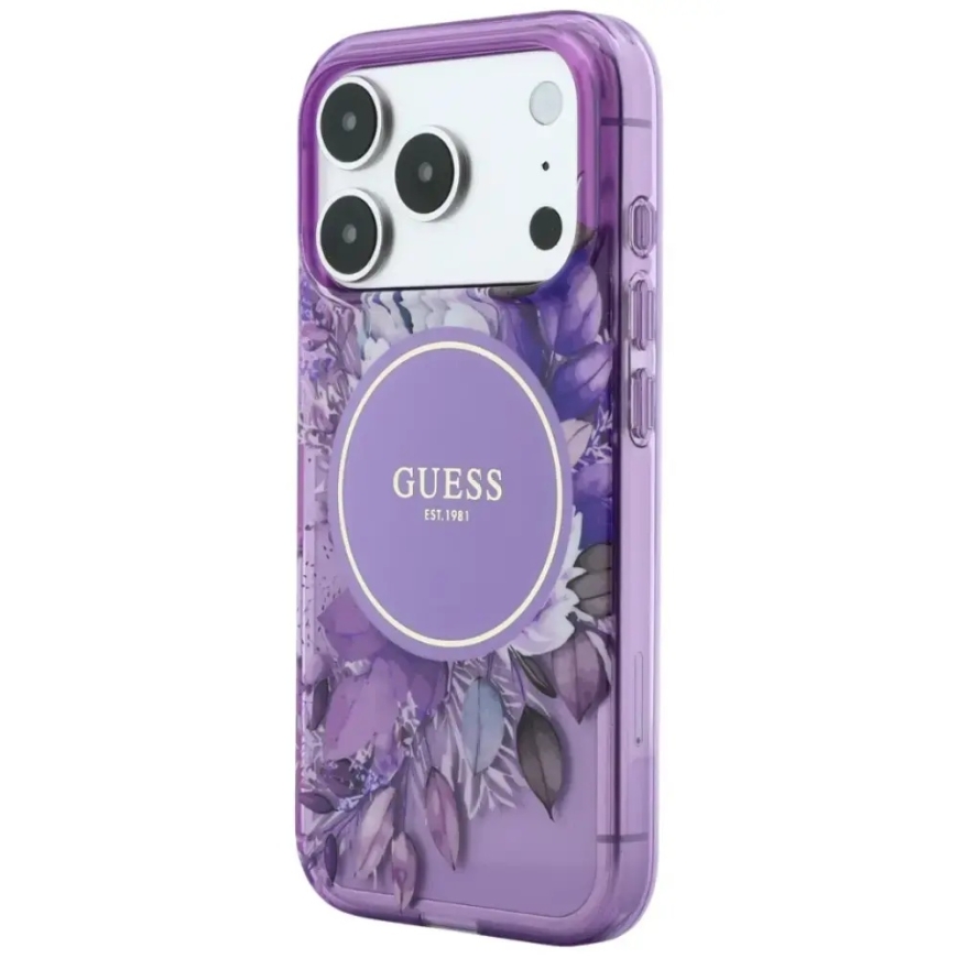 Guess IML Flowers Pearl Strap MagSafe maciņš iPhone 18 Pro / 17 Pro - Purpursarkans – 2