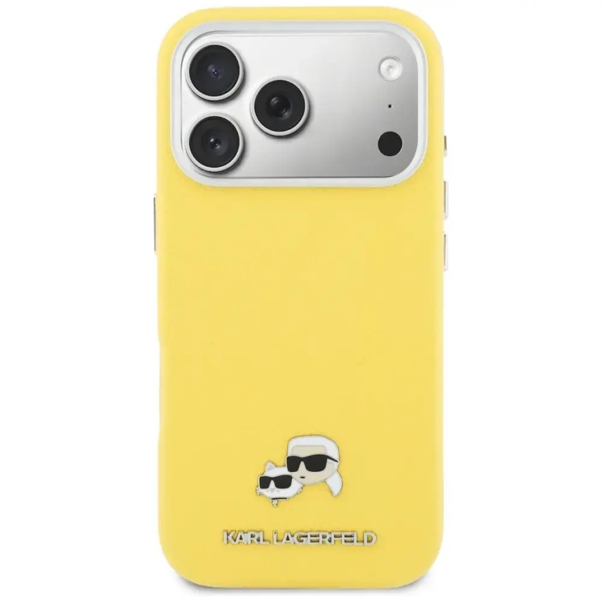 Karl Lagerfeld Karl & Choupette Head Pins Saffiano maciņš ar MagSafe atbalstu telefonam iPhone 17 Pro dzeltens – 3