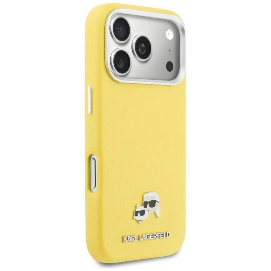Karl Lagerfeld Karl & Choupette Head Pins Saffiano maciņš ar MagSafe atbalstu telefonam iPhone 17 Pro dzeltens – 4