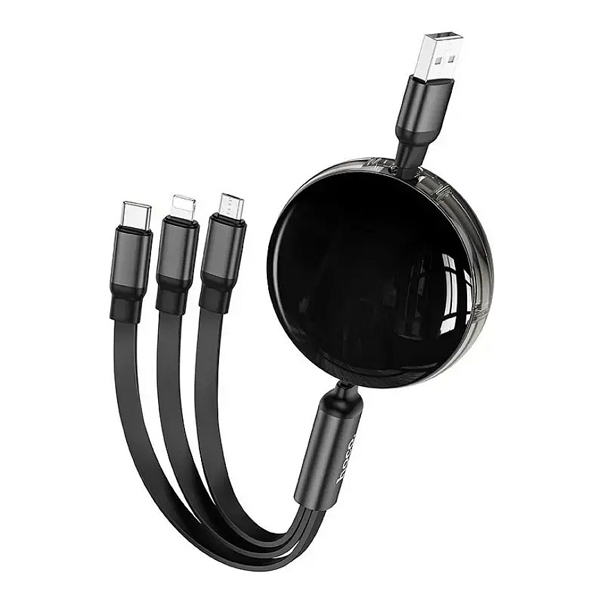 HOCO X78 3-in-1 duomenų perdavimo ir įkrovimo laidas | USB-A į Lightning, Micro USB, USB-C | 10W | 1m | juodas