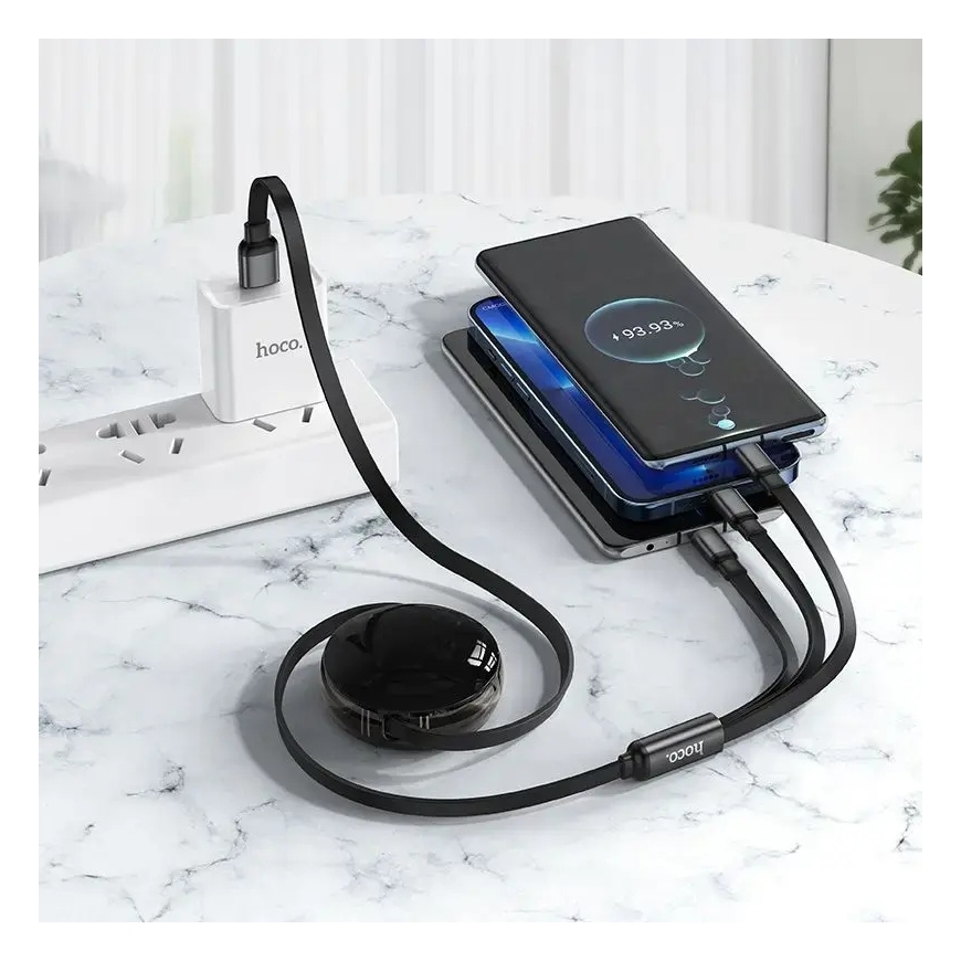 HOCO X78 3-in-1 andmeedastus- ja laadimiskaabel | USB-A kuni Lightning, Micro USB, USB-C | 10W | 1m | must – 2