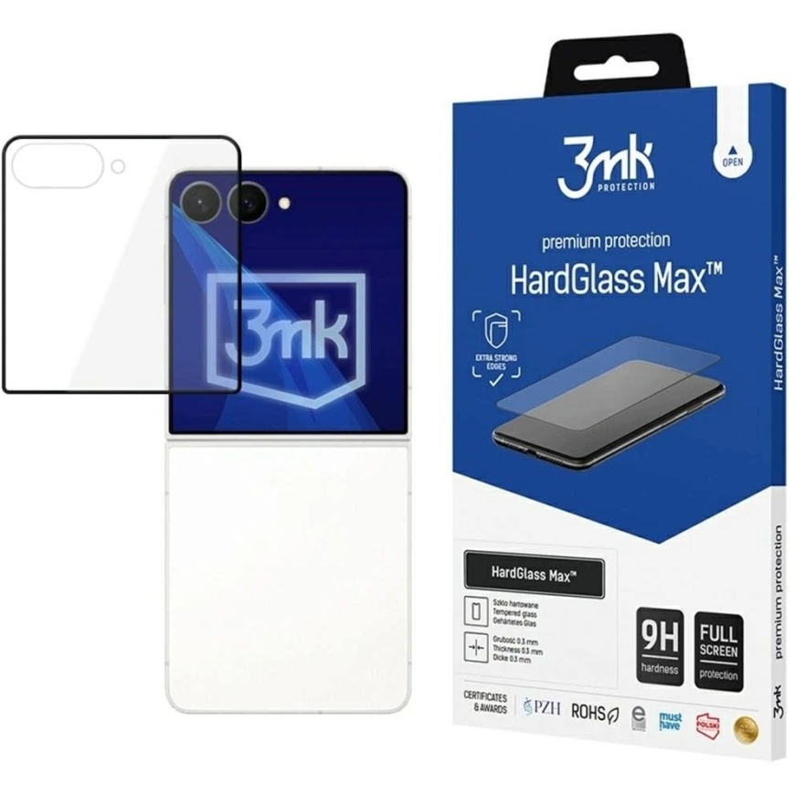 3MK HardGlass Max Tempered Glass, for Samsung Galaxy Z Flip 8 (front), black – 3