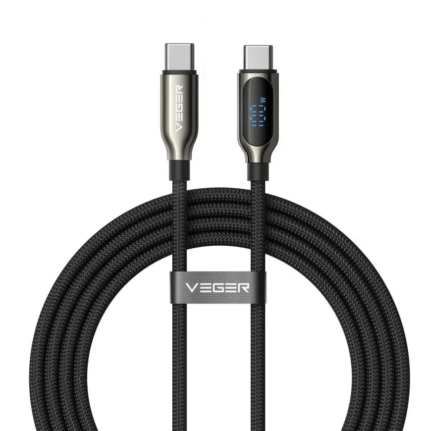 Veger CC1-XHJ провод для передачи данных и зарядки | USB-C на USB-C | PD | 100W | с LED дисплеем | 1.5m | чёрный