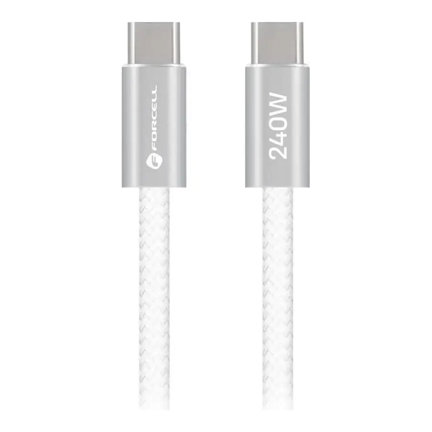 Forcell F-Energy Cafule Flat CCFN23 andmeedastus- ja laadimiskaabel | USB-C kuni USB-C | QC 4.0, PD | 240W | 1.2m | valge – 2