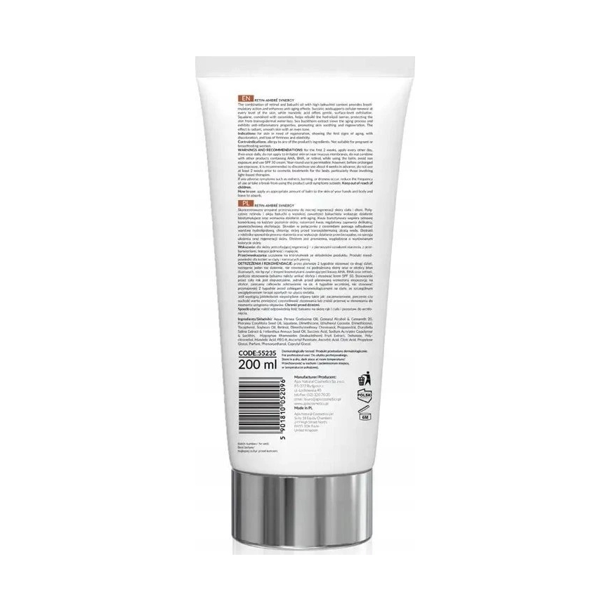 Apis Retin - Ambre Synergy Regeneruojantis kūno ir rankų balzamas su retinoliu ir gintaro rūgštimi nakčiai 200 ml – 2