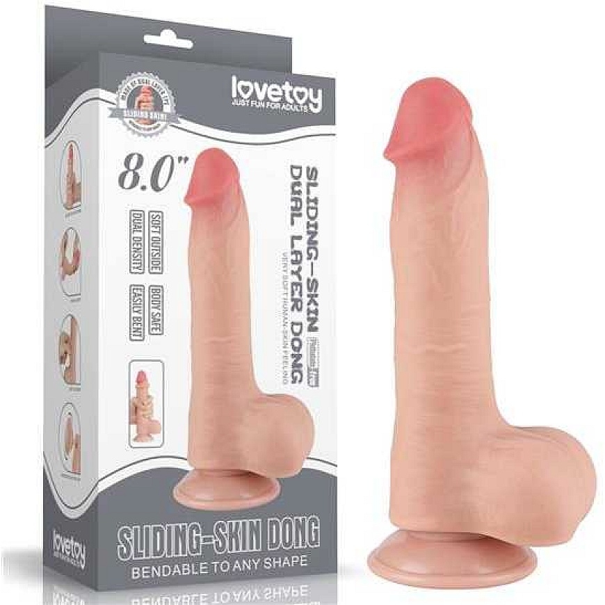 LoveToy 8 colių slankiojančios odos dvigubo sluoksnio Dong minkštimas