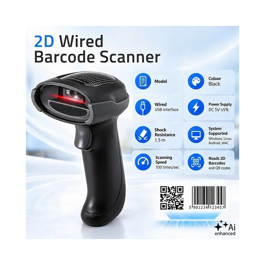 Qoltec Barcode Scanner 1D 2D | QR | EAN | USB – 2