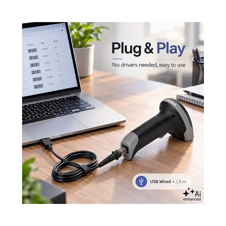 Qoltec Barcode Scanner 1D 2D | QR | EAN | USB – 3