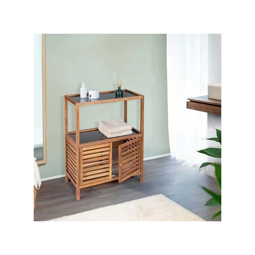 Wenko Bathroom shelf with cabinet, made of acacia wood FONDI, height 86 cm – 2
