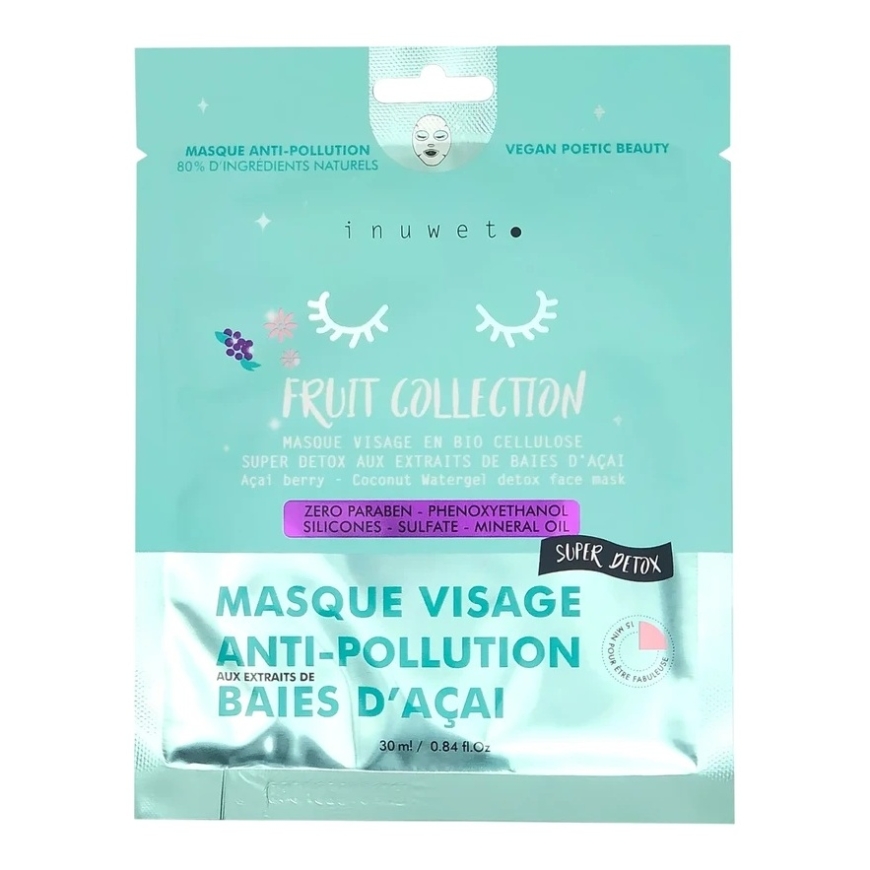Inuwet Fruit Collection Vegan ravitseva ja detox-oivaikas kasvonaamio päivälle ja yölle, 30 ml